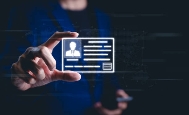 Digital identity card concept. Businessman holds glowing digital identity card, symbolizing digital identity verification and security. modern identification and personal data protection. ID Card,